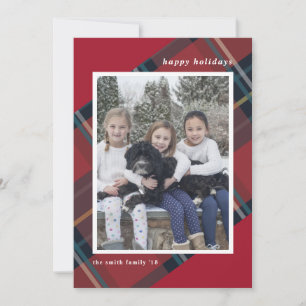 Cartes Pour Fêtes Annuelles Joyeuses fêtes Rouge et Bleu Plaid Photo de Noël