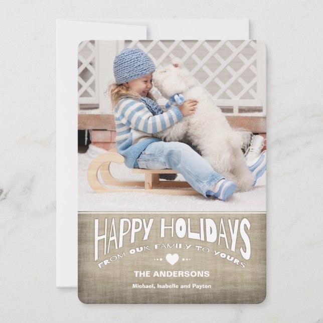 Cartes Pour Fêtes Annuelles Joyeuses fêtes Rustic Burlap Photo Greeting (Devant)