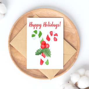 Cartes Pour Fêtes Annuelles Joyeuses fêtes Sucre de canne aquarelle Noël