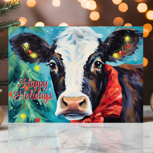 Cartes Pour Fêtes Annuelles Joyeuses Fêtes Vache de Noël avec Nœud