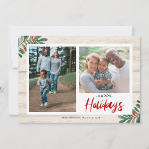 Cartes Pour Fêtes Annuelles Joyeuses fêtes Verdure rustique 2 Photos Noël