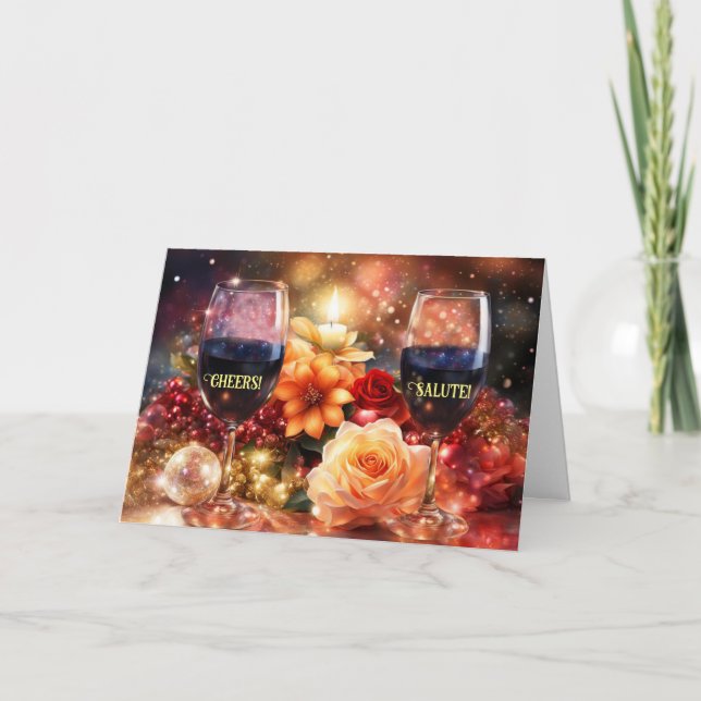 Cartes Pour Fêtes Annuelles Joyeuses Fêtes Vin Cheers Salute Fleurs (Devant)