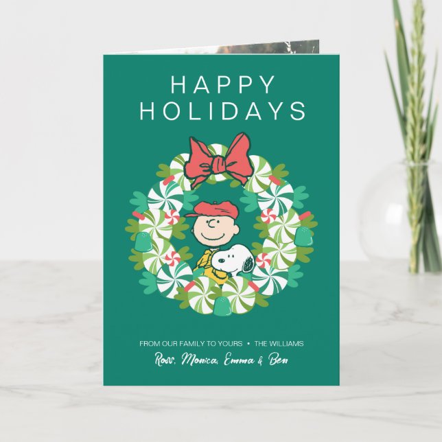 Cartes Pour Fêtes Annuelles Joyeuses fêtes | Wreath de bonbon de menthe poivré (Devant)
