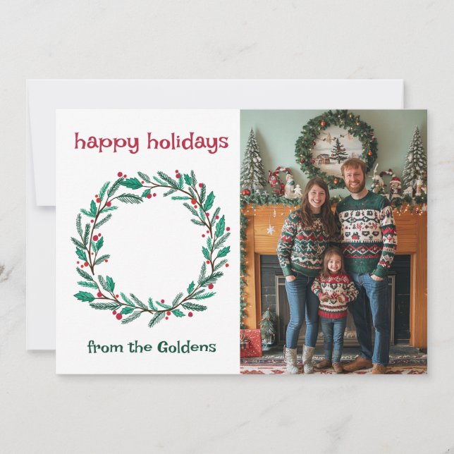 Cartes Pour Fêtes Annuelles Joyeuses fêtes Wreath photos personnalisées Noël (Devant)
