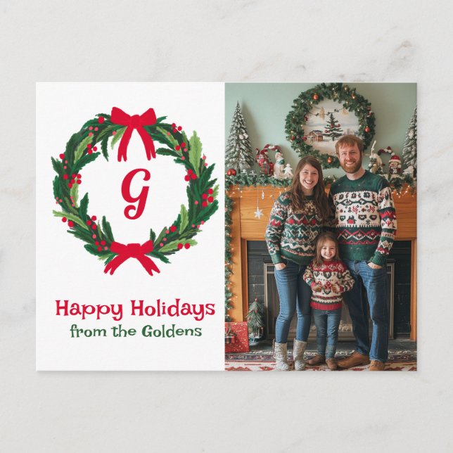 Cartes Pour Fêtes Annuelles Joyeuses fêtes Wreath photos personnalisées Noël (Devant)