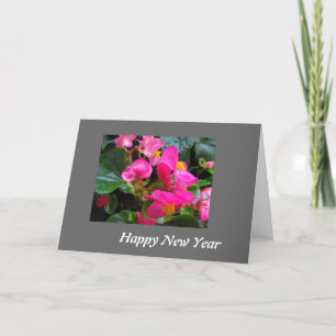 Cartes Pour Fêtes Annuelles Joyeuses fleurs de bégonia rose du Nouvel An
