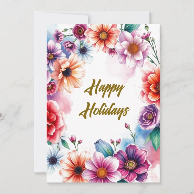 Cartes Pour Fêtes Annuelles Joyeuses Fleurs de Fêtes Aquarelle Joyeux Noël (Devant)