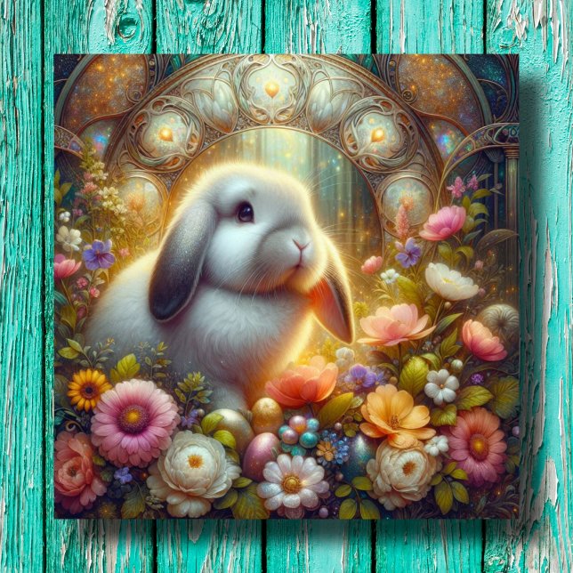 Cartes Pour Fêtes Annuelles Joyeuses Fleurs de Pâques Bunny Art Nouveau Pâques (Créateur téléchargé)