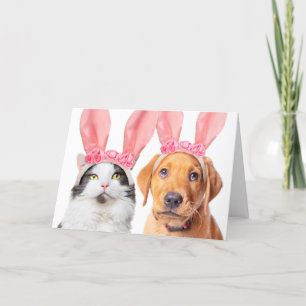 Cartes Pour Fêtes Annuelles Joyeuses Pâques Chat Mignon et Chiot aux Oreilles 