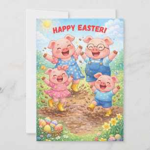 Cartes Pour Fêtes Annuelles Joyeuses Pâques Cochons Mignons Drôles Vacances de