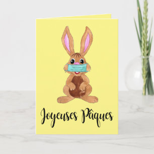 Cartes Pour Fêtes Annuelles Joyeuses Pâques French Easter Face masked Bunny