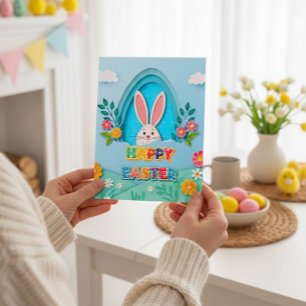 Cartes Pour Fêtes Annuelles Joyeuses Pâques Lapin de Pâques et Fleurs Fantai