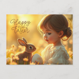 Cartes Pour Fêtes Annuelles Joyeuses Pâques Mignonne Bébé Fille avec Lapin