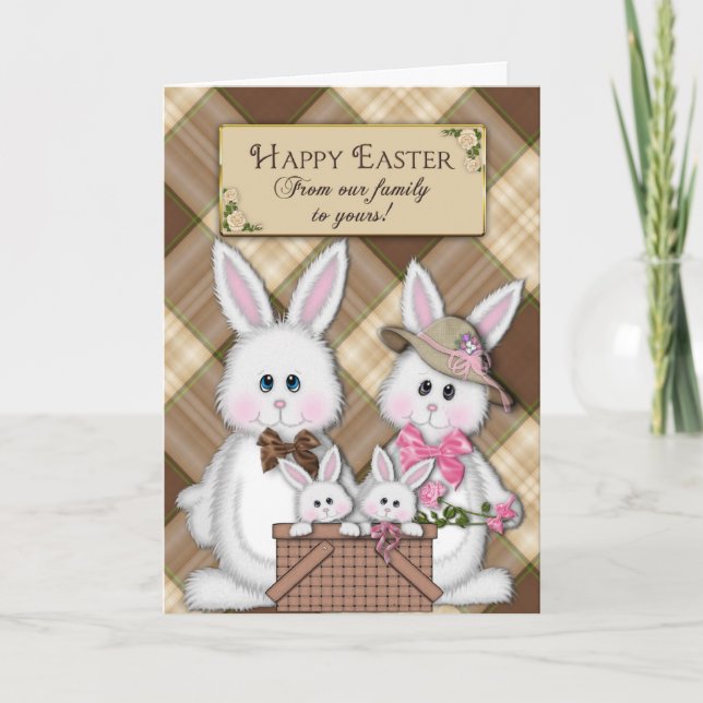 CARTES POUR FÊTES ANNUELLES JOYEUSES PÂQUES - NOTRE FAMILLE AU VÔTRE - LAPINS (Devant)