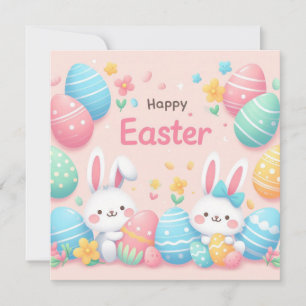 Cartes Pour Fêtes Annuelles Joyeuses Pâques - Œufs de lapin aux couleurs paste