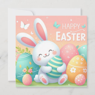Cartes Pour Fêtes Annuelles Joyeuses Pâques - Œufs de lapin aux couleurs paste