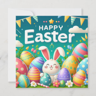 Cartes Pour Fêtes Annuelles Joyeuses Pâques - Œufs de Lapin aux Couleurs Paste