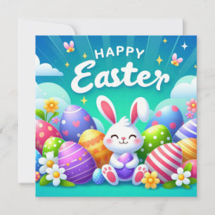 Cartes Pour Fêtes Annuelles Joyeuses Pâques - Œufs de lapin aux couleurs paste