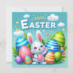 Cartes Pour Fêtes Annuelles Joyeuses Pâques - Œufs de lapin aux couleurs paste