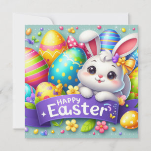 Cartes Pour Fêtes Annuelles Joyeuses Pâques - Œufs de Lapin aux Couleurs Paste