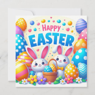 Cartes Pour Fêtes Annuelles Joyeuses Pâques - Œufs de lapin aux couleurs paste