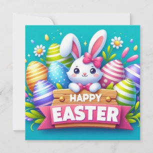 Cartes Pour Fêtes Annuelles Joyeuses Pâques - Œufs de Lapin aux Couleurs Paste