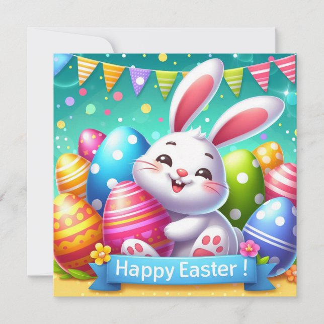 Cartes Pour Fêtes Annuelles Joyeuses Pâques - Œufs de Lapin aux Couleurs Paste (Devant)