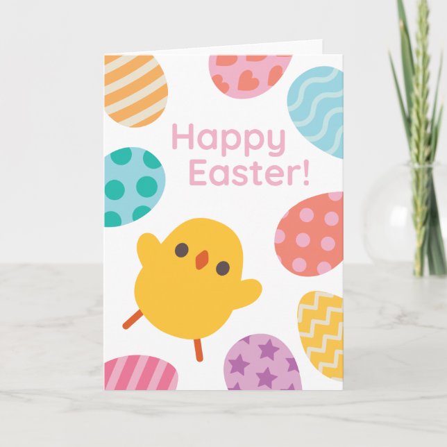 Cartes Pour Fêtes Annuelles Joyeuses Pâques ! Poussin jaune Excited de bébé (Devant)