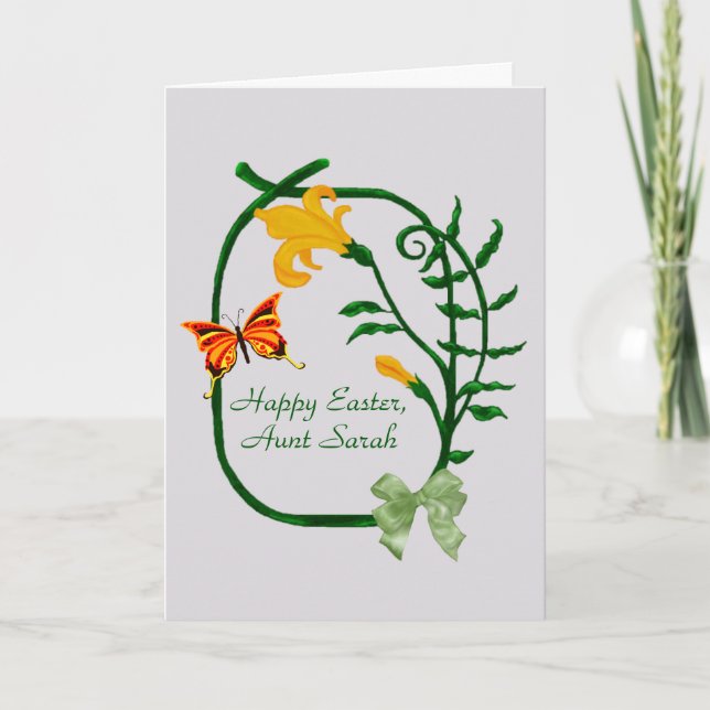 Cartes Pour Fêtes Annuelles Joyeuses Pâques, tulipe jaune et papillon (Devant)