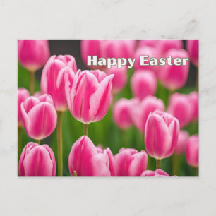 Cartes Pour Fêtes Annuelles Joyeuses Pâques Tulipes Roses Fleurs 