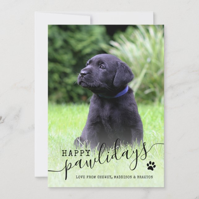 Cartes Pour Fêtes Annuelles Joyeuses Pawlidays Photo de chiot moderne Noël pou (Devant)