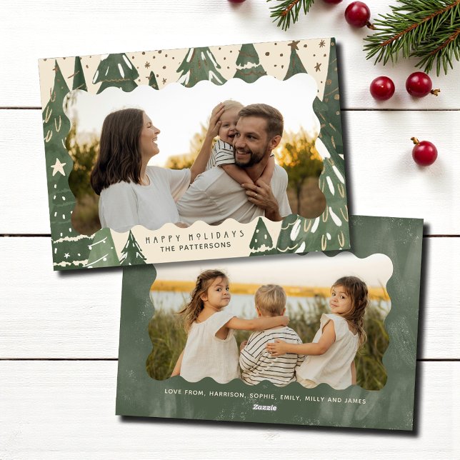 Cartes Pour Fêtes Annuelles Joyeuses vacances 2 Photo Famille Arbres de Noël (Créateur téléchargé)