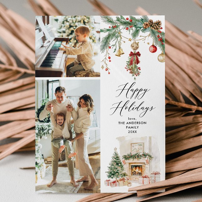 Cartes Pour Fêtes Annuelles Joyeuses Vacances 2 Photo Hiver Scène & Verdure (Créateur téléchargé)