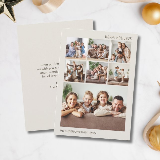 Cartes Pour Fêtes Annuelles Joyeuses vacances 7 Famille Photo Collage Noël (Happy Holidays 7 Family Photo Collage Christmas Holiday Card)