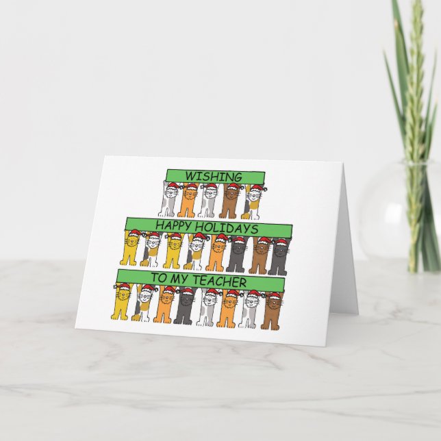 Cartes Pour Fêtes Annuelles Joyeuses vacances à l'enseignant Cartoon Chats (Devant)