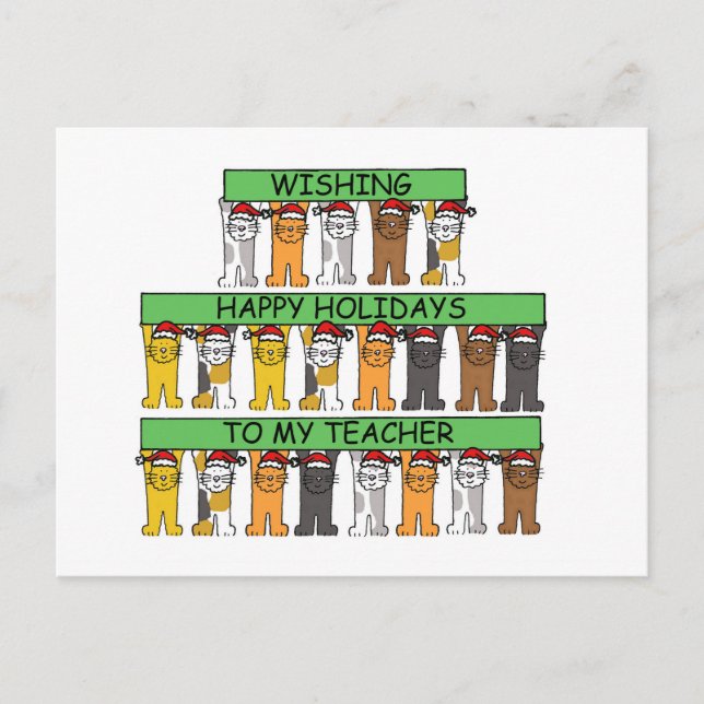 Cartes Pour Fêtes Annuelles Joyeuses vacances à l'enseignant Cartoon Chats (Devant)