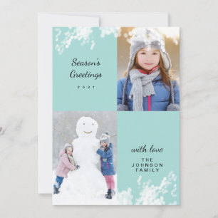 Cartes Pour Fêtes Annuelles Joyeuses vacances Aqua Snowy Minimal Photo de fami