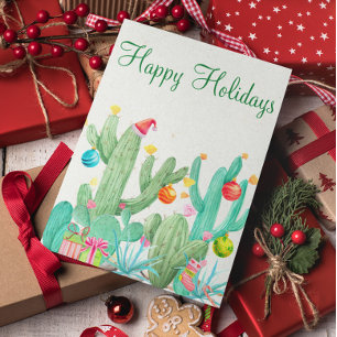 Cartes Pour Fêtes Annuelles Joyeuses vacances Aquarelle Cactus Désert Sud-Oues