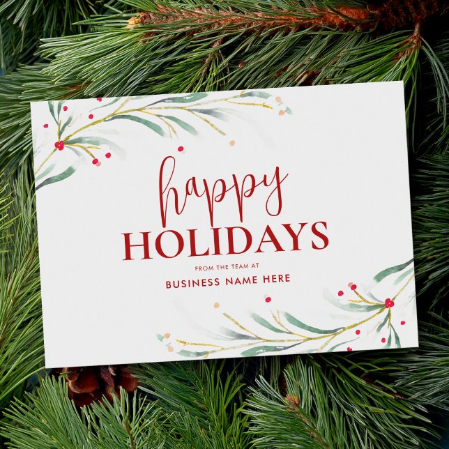 Cartes Pour Fêtes Annuelles Joyeuses Vacances Aquarelle Verdure Affaires (Créateur téléchargé)