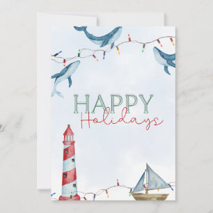 Cartes Pour Fêtes Annuelles Joyeuses vacances - Baleine nautique et phare