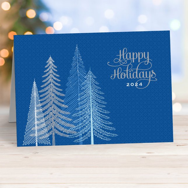 Cartes Pour Fêtes Annuelles Joyeuses vacances Blue Silver Winter Scène Affaire (Créateur téléchargé)