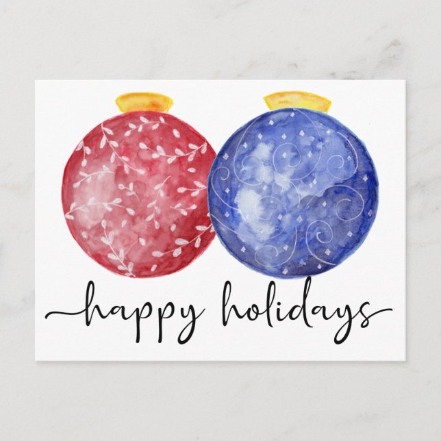 Cartes Pour Fêtes Annuelles Joyeuses vacances Calligraphie Aquarelle Ornements (Devant)