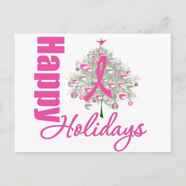 Cartes Pour Fêtes Annuelles Joyeuses Vacances Cancer du sein Pink Ribbon (Devant)