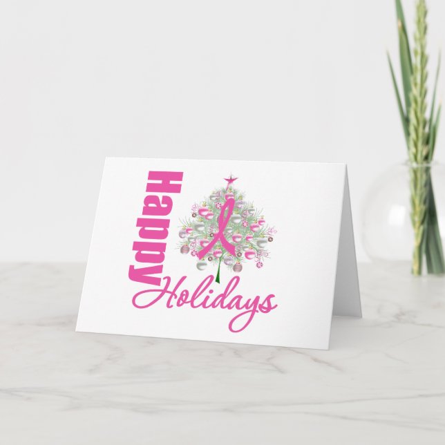 Cartes Pour Fêtes Annuelles Joyeuses Vacances Cancer du sein Pink Ribbon (Devant)