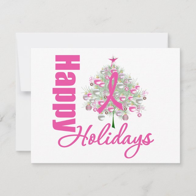 Cartes Pour Fêtes Annuelles Joyeuses Vacances Cancer du sein Pink Ribbon (Devant)