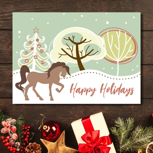 Cartes Pour Fêtes Annuelles Joyeuses vacances Cheval Brown Snowy hiver Noël (Créateur téléchargé)