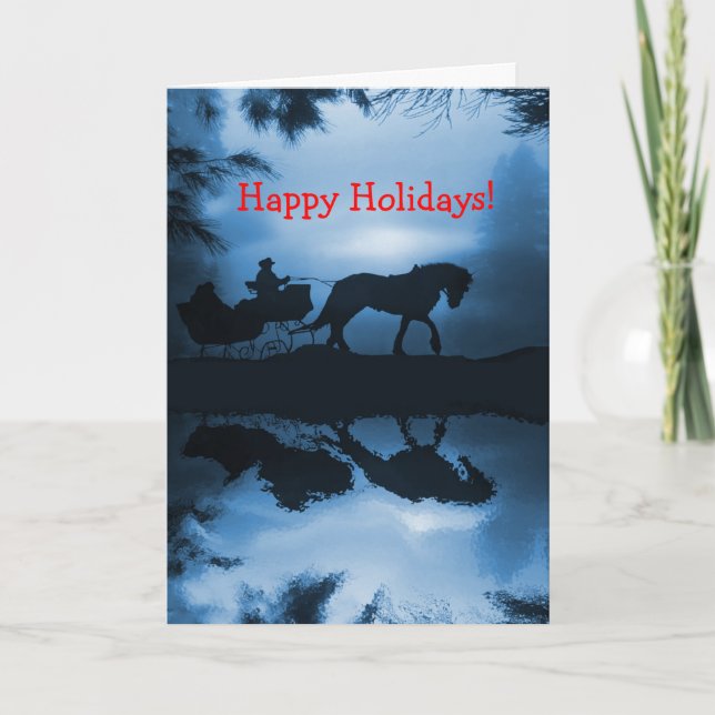 Cartes Pour Fêtes Annuelles Joyeuses vacances Cheval et Sleigh dans la neige (Devant)
