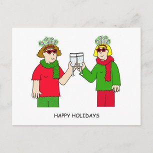 Cartes Pour Fêtes Annuelles Joyeuses vacances Couple lesbien dans des tenues f