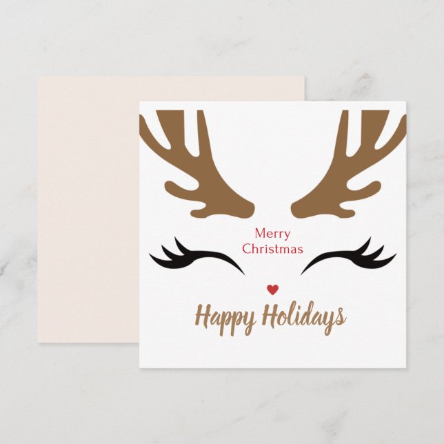 Cartes Pour Fêtes Annuelles Joyeuses Vacances Cute Reindeer Face (Devant / Derrière)