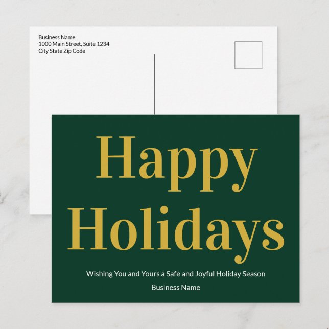 Cartes Pour Fêtes Annuelles Joyeuses vacances Dark Green et Gold Business (Devant / Derrière)